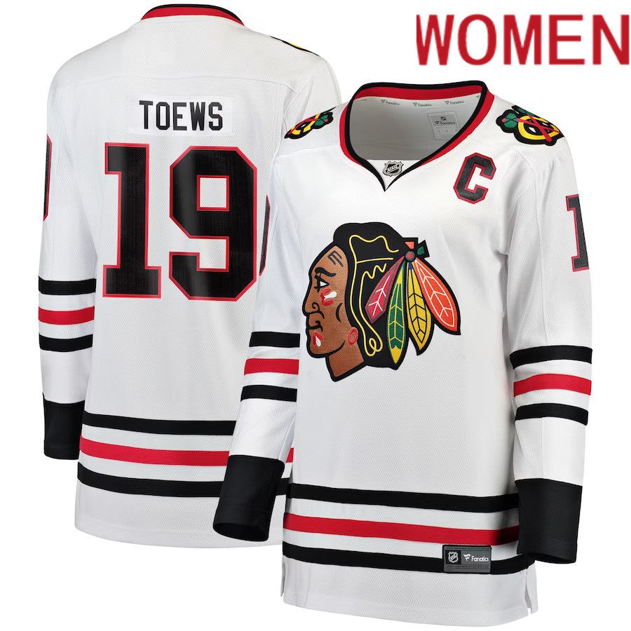 Women Chicago Blackhawks #19 Jonathan Toews Fanatics Branded White Breakaway Player NHL Jersey